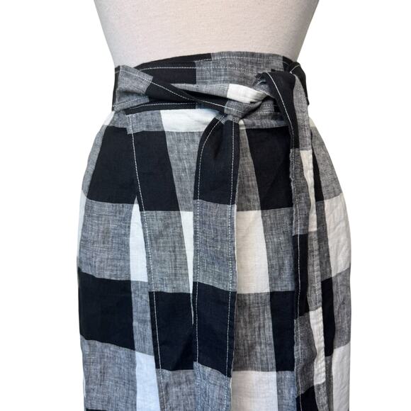 EVERLANE THE LINEN WRAP SKIRT Black White Plaid 100% Linen Size 2 - Picture 6 of 9